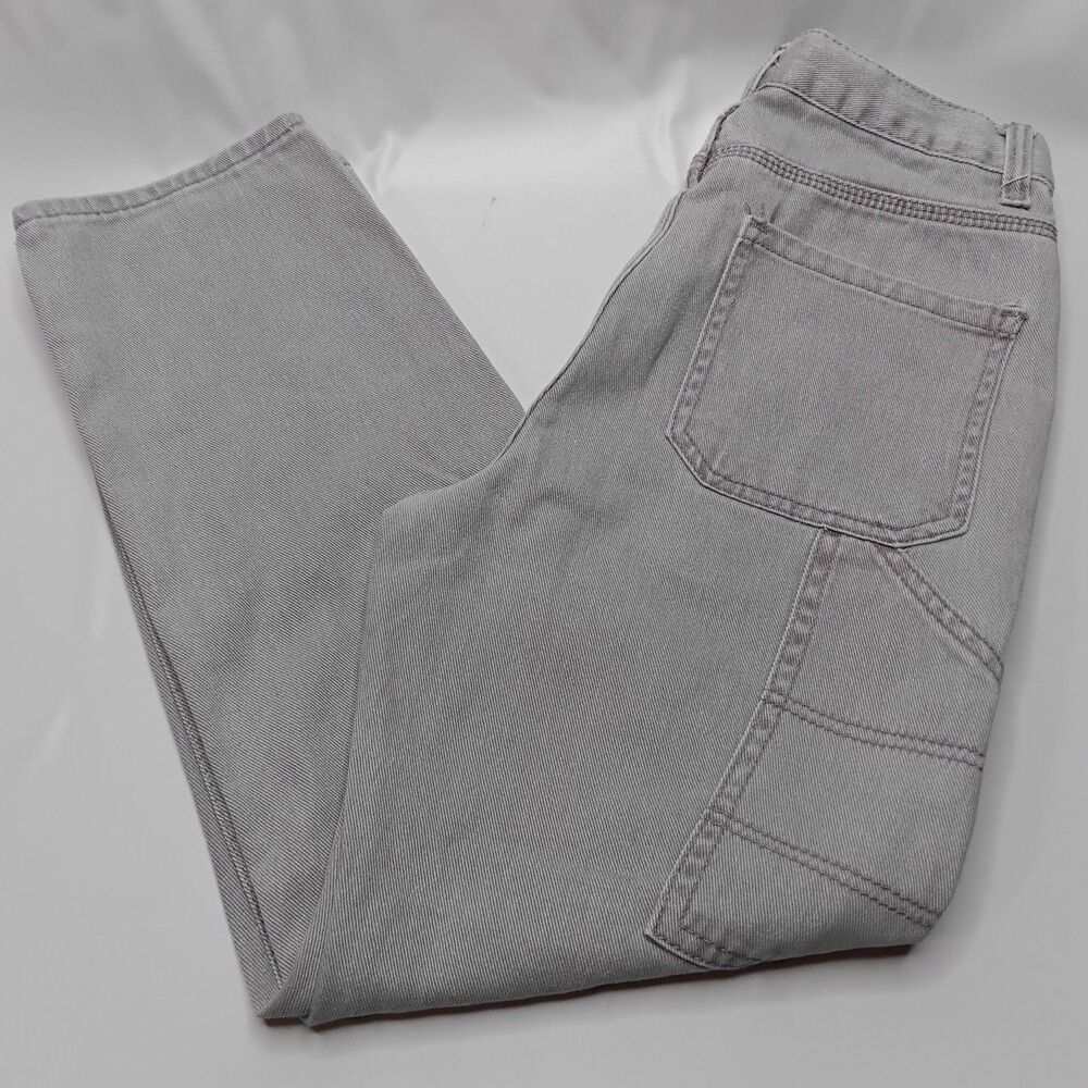Simple Society High Rise Carpenter Wide Leg Jean Women Sz 7/28 Gray Wide Pockets